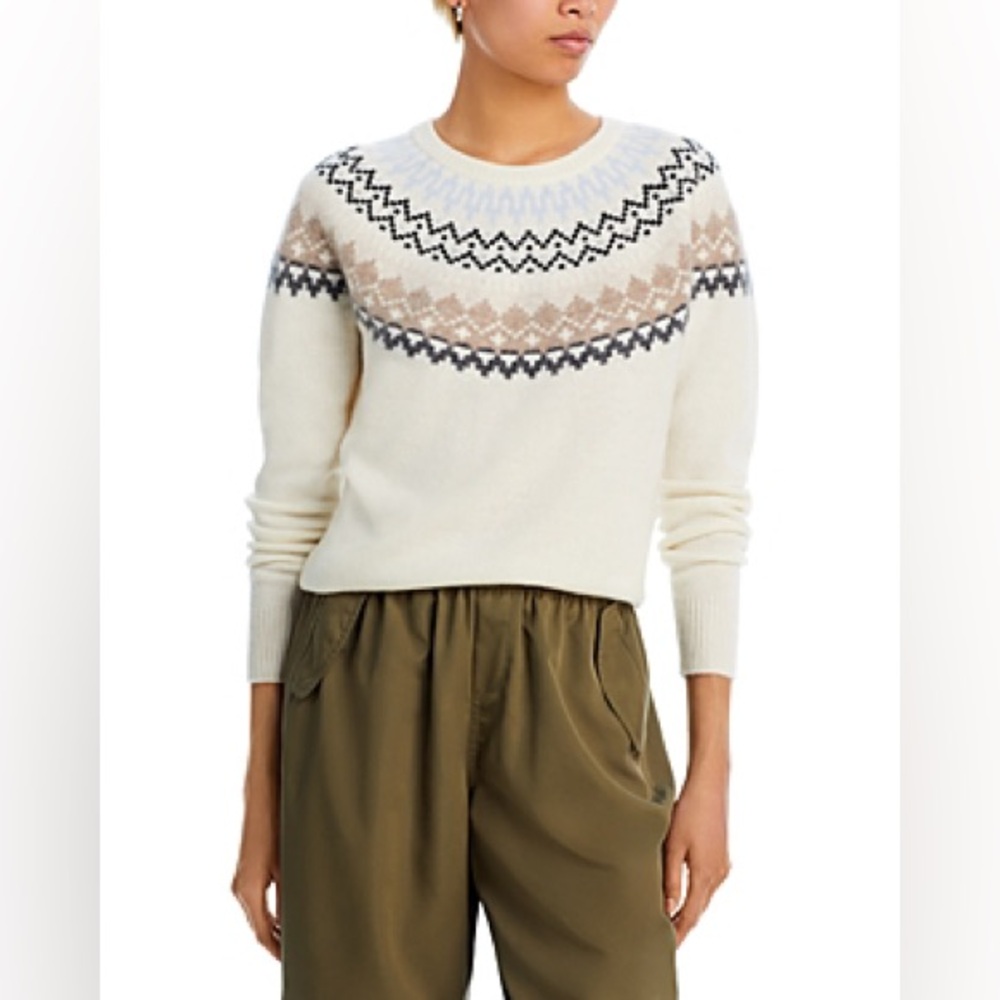 NWOT Bloomingdale’s Aqua Cashmere 100% Cashmere Fair Isle Crewneck Sweater